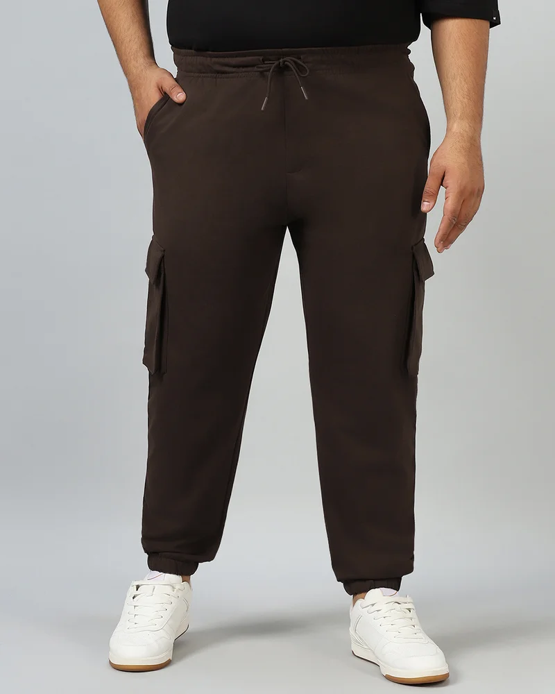 bewakoof Men's Brown Oversized Plus Size Cargo Warm Joggers
